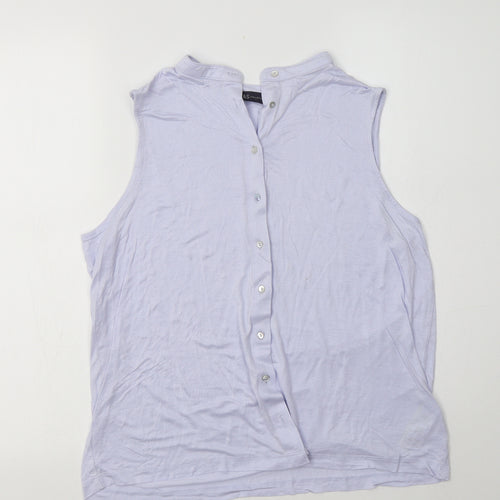 M&S Womens Blue  Viscose Basic Button-Up Size 16 Mock Neck