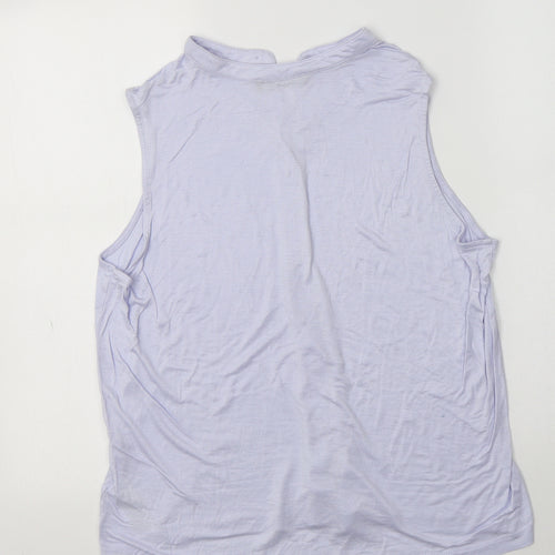 M&S Womens Blue  Viscose Basic Button-Up Size 16 Mock Neck