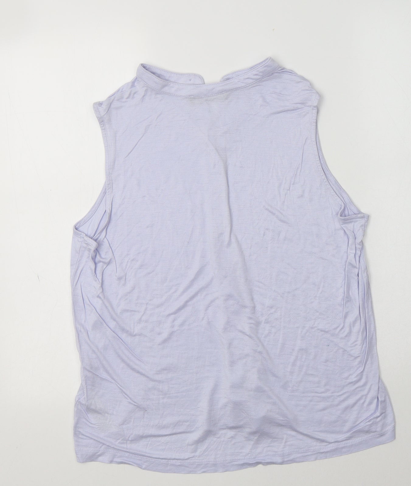 M&S Womens Blue  Viscose Basic Button-Up Size 16 Mock Neck
