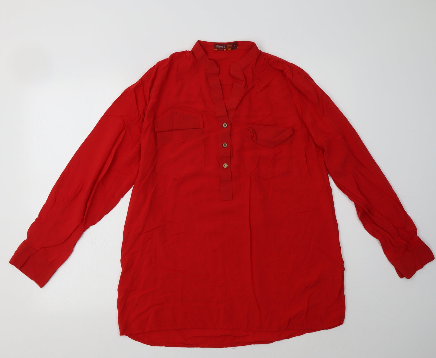 Khaadi Pret Womens Red  Viscose Basic Button-Up Size 14 V-Neck