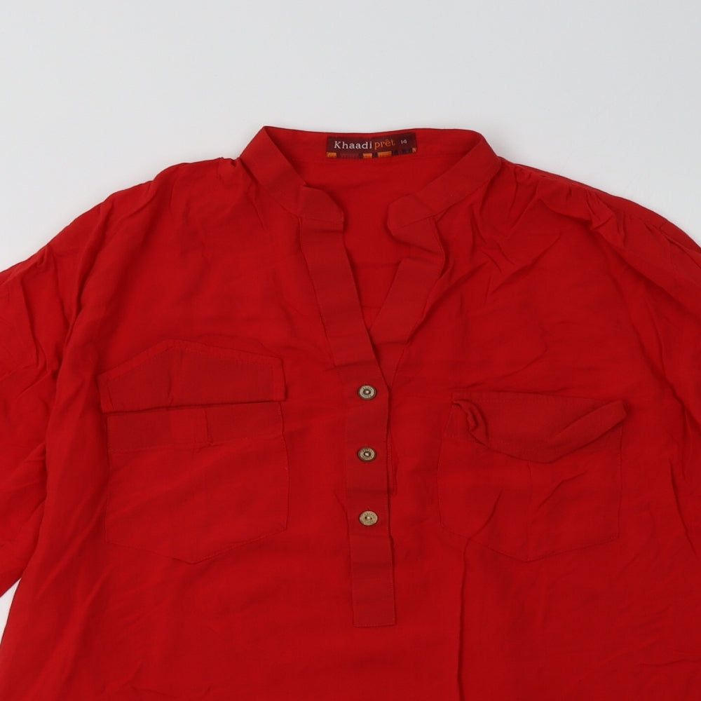 Khaadi Pret Womens Red  Viscose Basic Button-Up Size 14 V-Neck