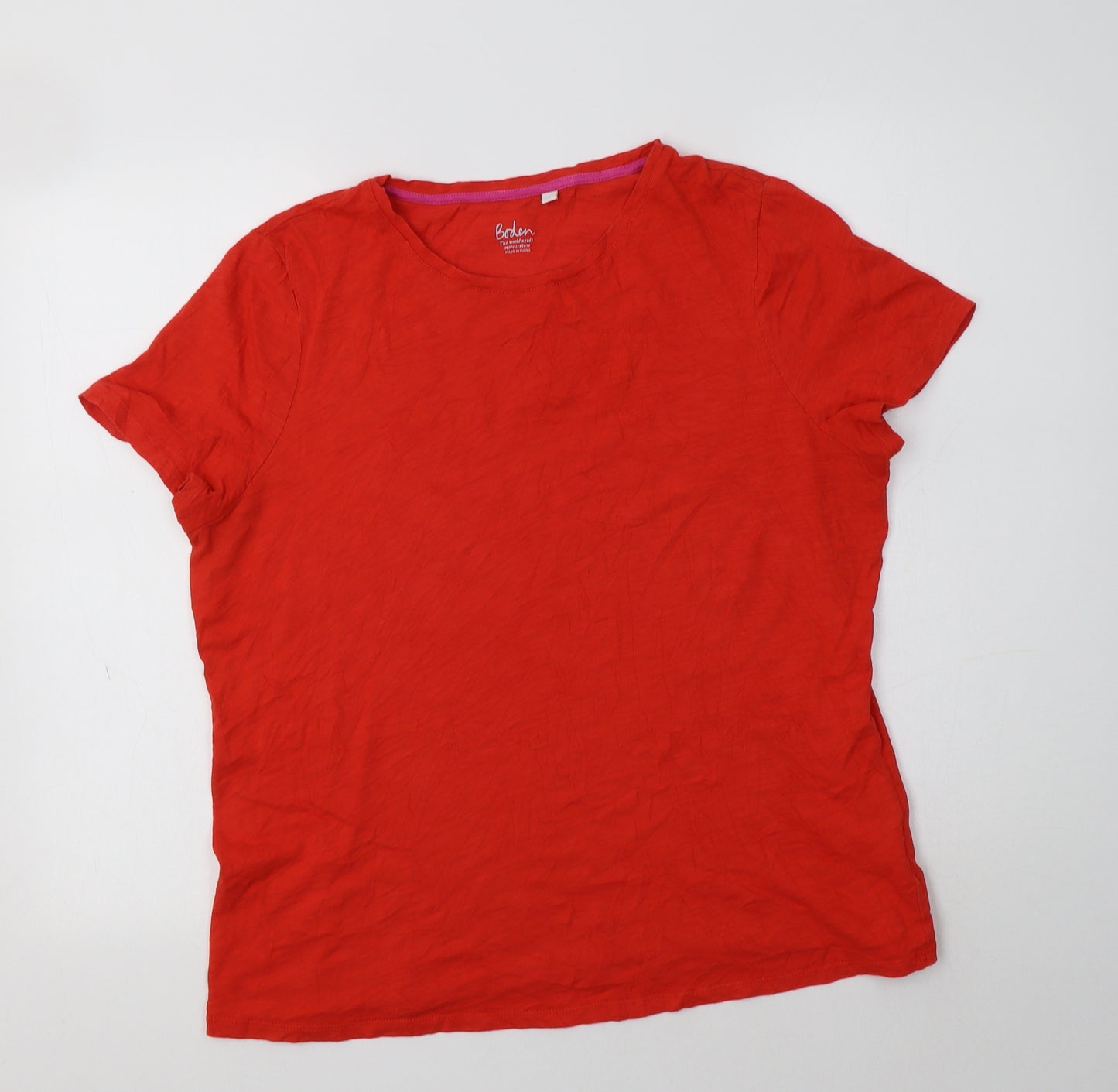 Boden Womens Red  Cotton Basic T-Shirt Size L Crew Neck
