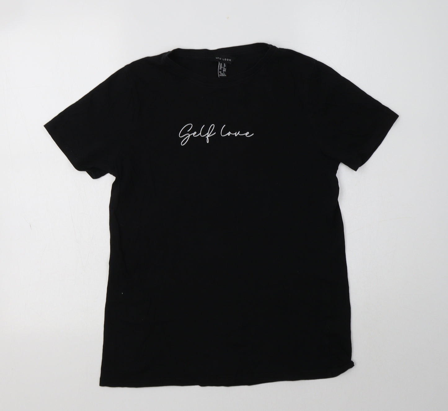New Look Womens Black  Cotton Basic T-Shirt Size 10 Crew Neck