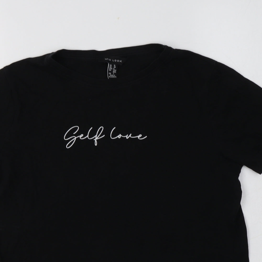 New Look Womens Black  Cotton Basic T-Shirt Size 10 Crew Neck