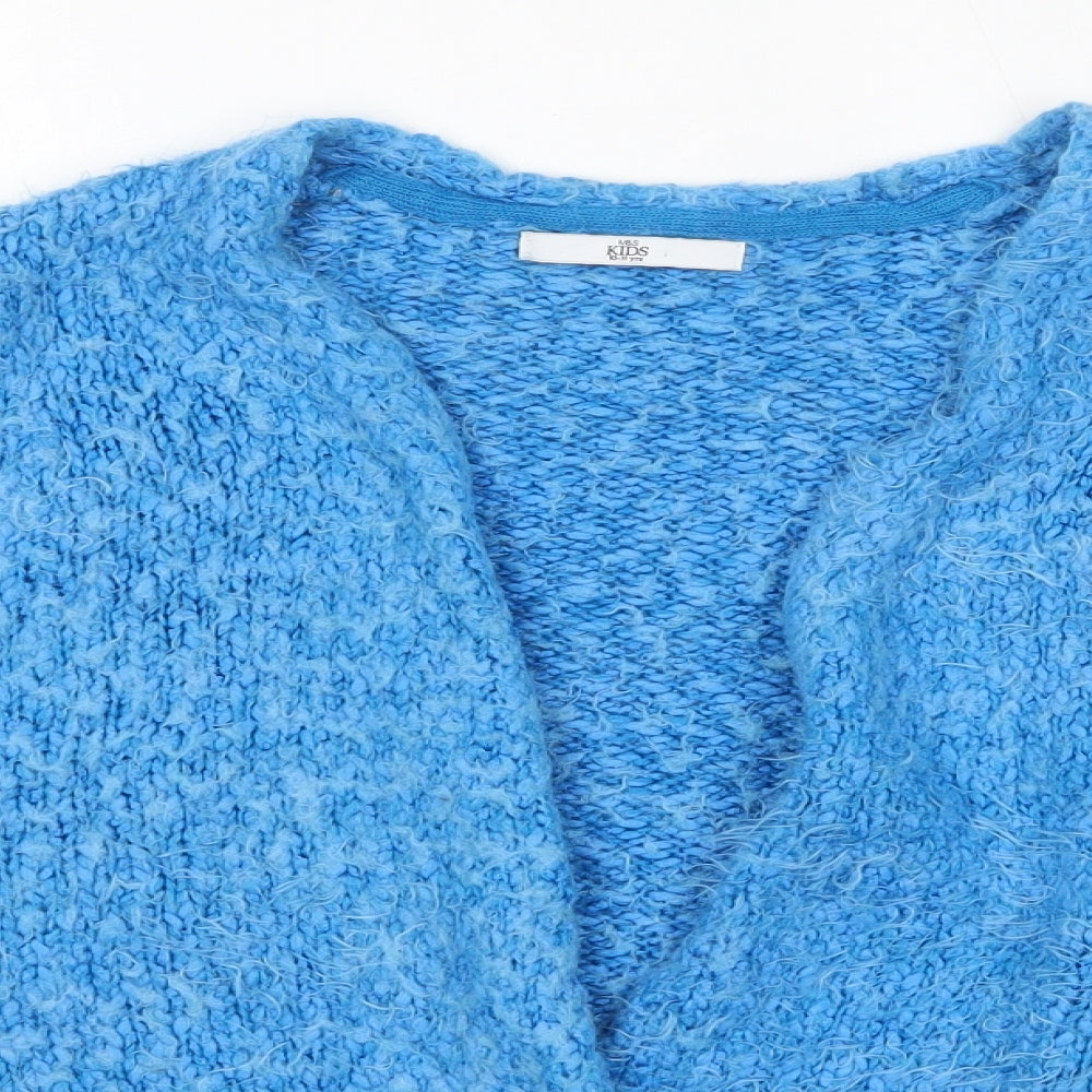 M&S Girls Blue V-Neck  Polyester Cardigan Jumper Size 10-11 Years