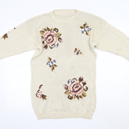Preworn Womens Multicoloured Round Neck Floral Silk Pullover Jumper Size M   - Made in Hong Kong