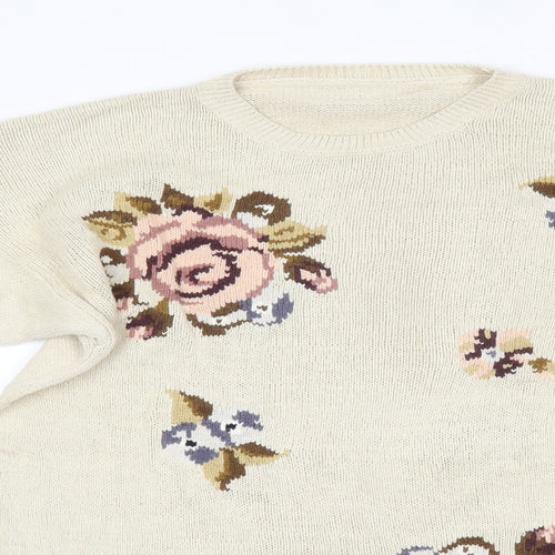 Preworn Womens Multicoloured Round Neck Floral Silk Pullover Jumper Size M   - Made in Hong Kong