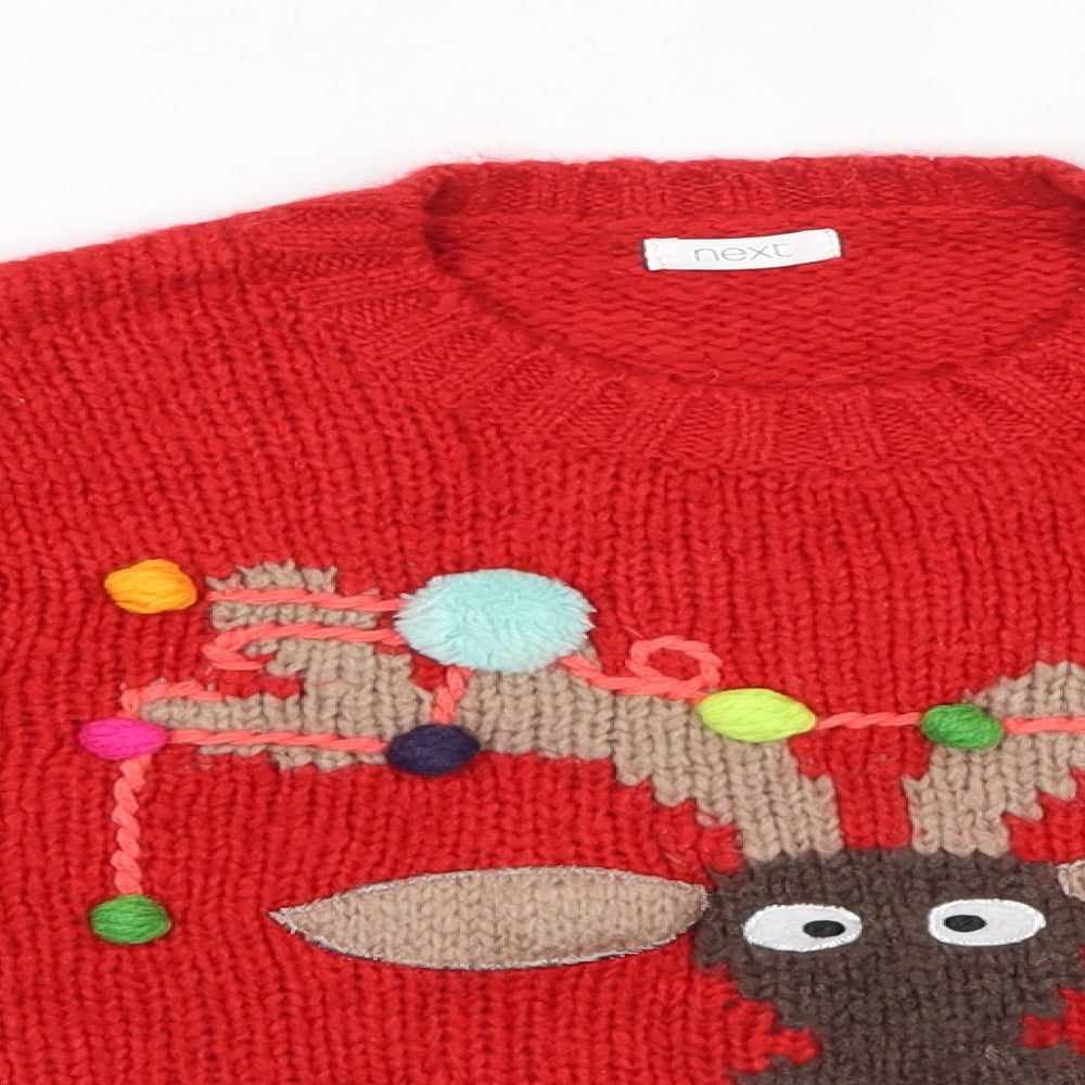 NEXT Boys Red Round Neck  Acrylic Pullover Jumper Size 8 Years   - Christmas
