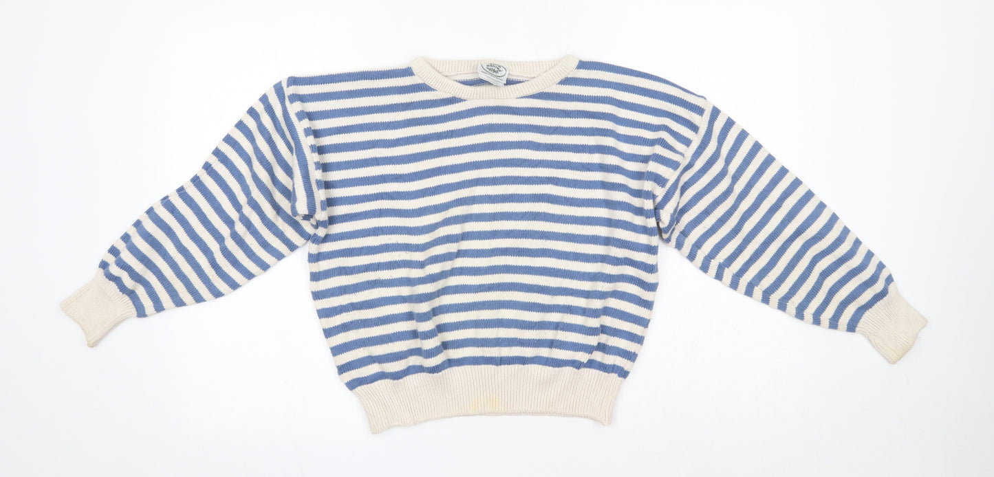 Laura Ashley Womens Blue Round Neck Striped 100% Cotton Pullover Jumper Size M