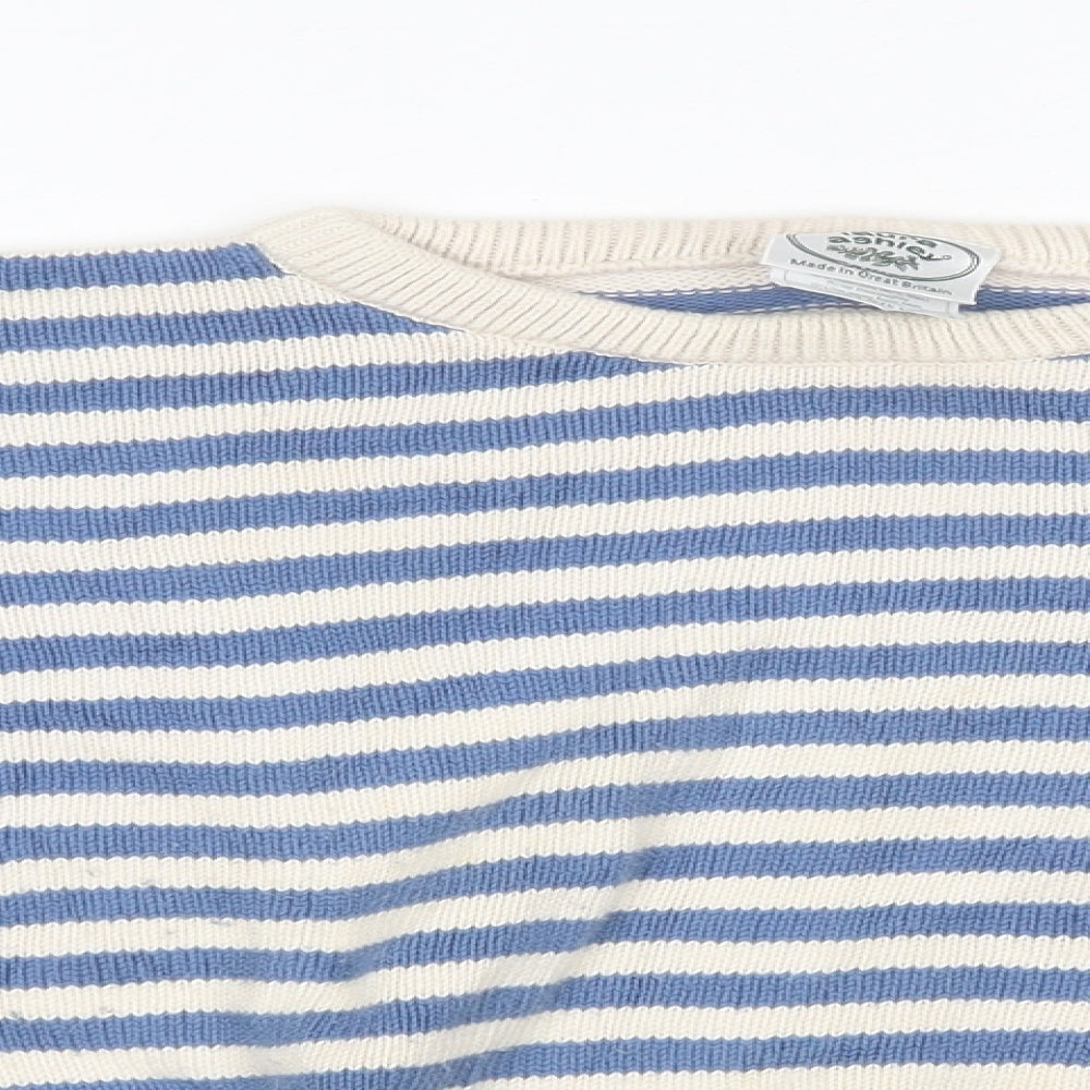 Laura Ashley Womens Blue Round Neck Striped 100% Cotton Pullover Jumper Size M