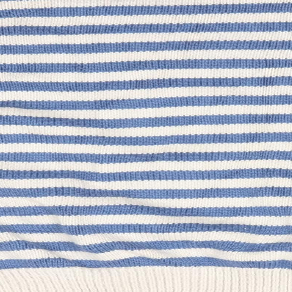Laura Ashley Womens Blue Round Neck Striped 100% Cotton Pullover Jumper Size M