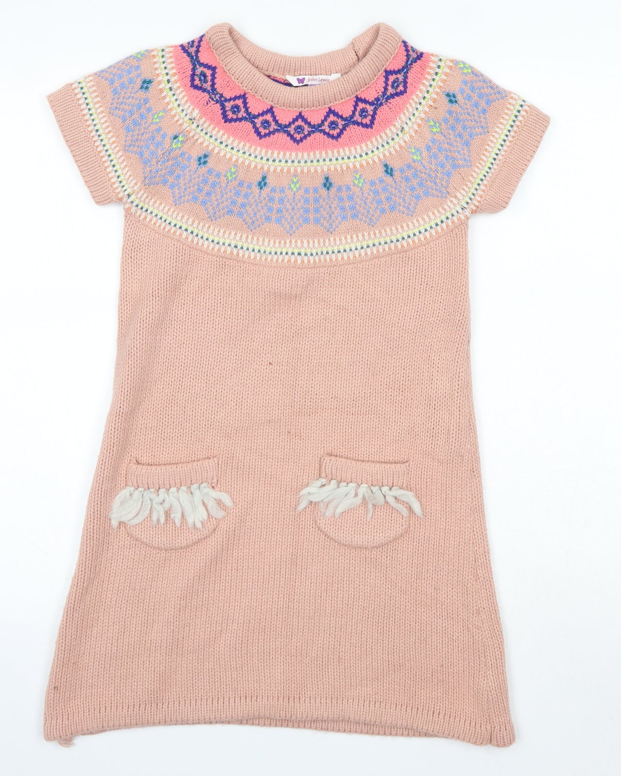 John Lewis Girls Pink  Acrylic Jumper Dress  Size 9 Years  Round Neck