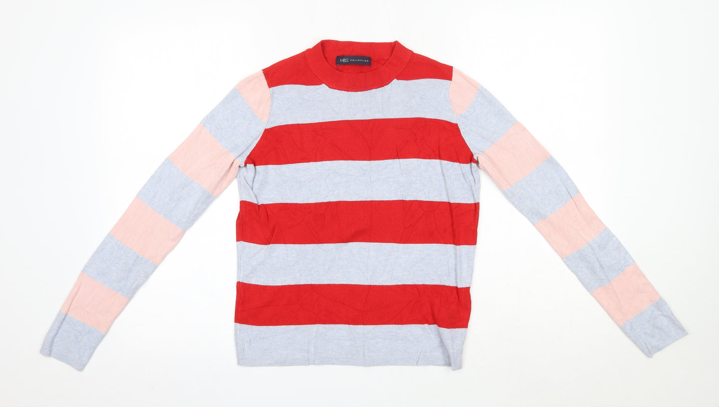 M&S Womens Multicoloured Round Neck Striped Viscose Pullover Jumper Size 8