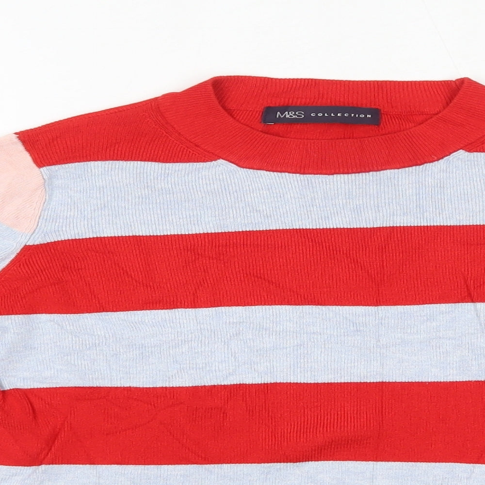 M&S Womens Multicoloured Round Neck Striped Viscose Pullover Jumper Size 8