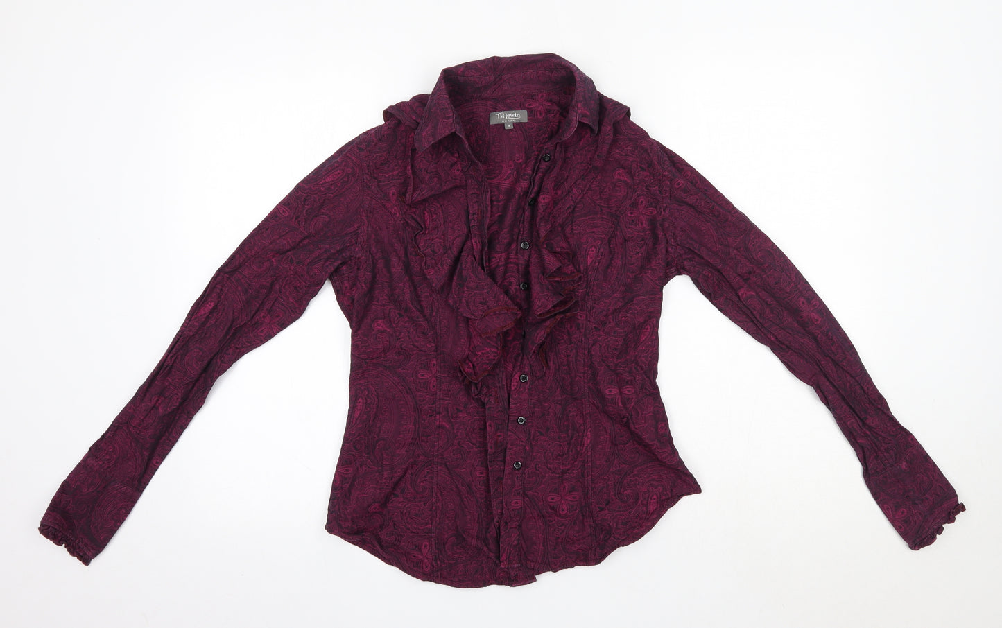 TM Lewin Womens Pink Paisley 100% Cotton Basic Button-Up Size 8 Collared