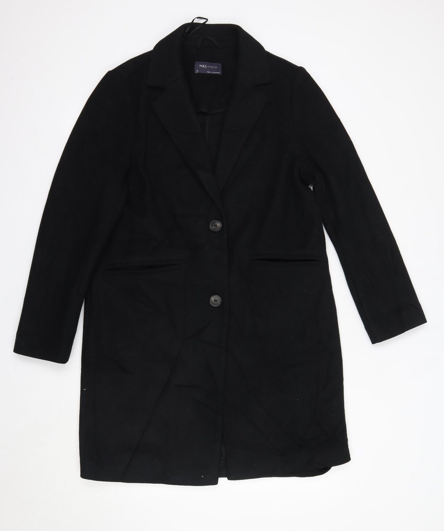 M&S Womens Black   Overcoat Coat Size 12