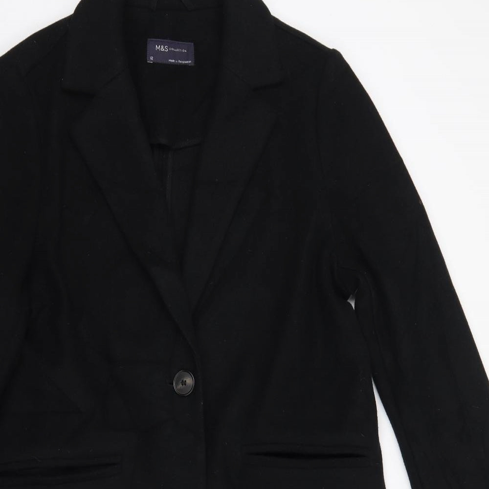 M&S Womens Black   Overcoat Coat Size 12