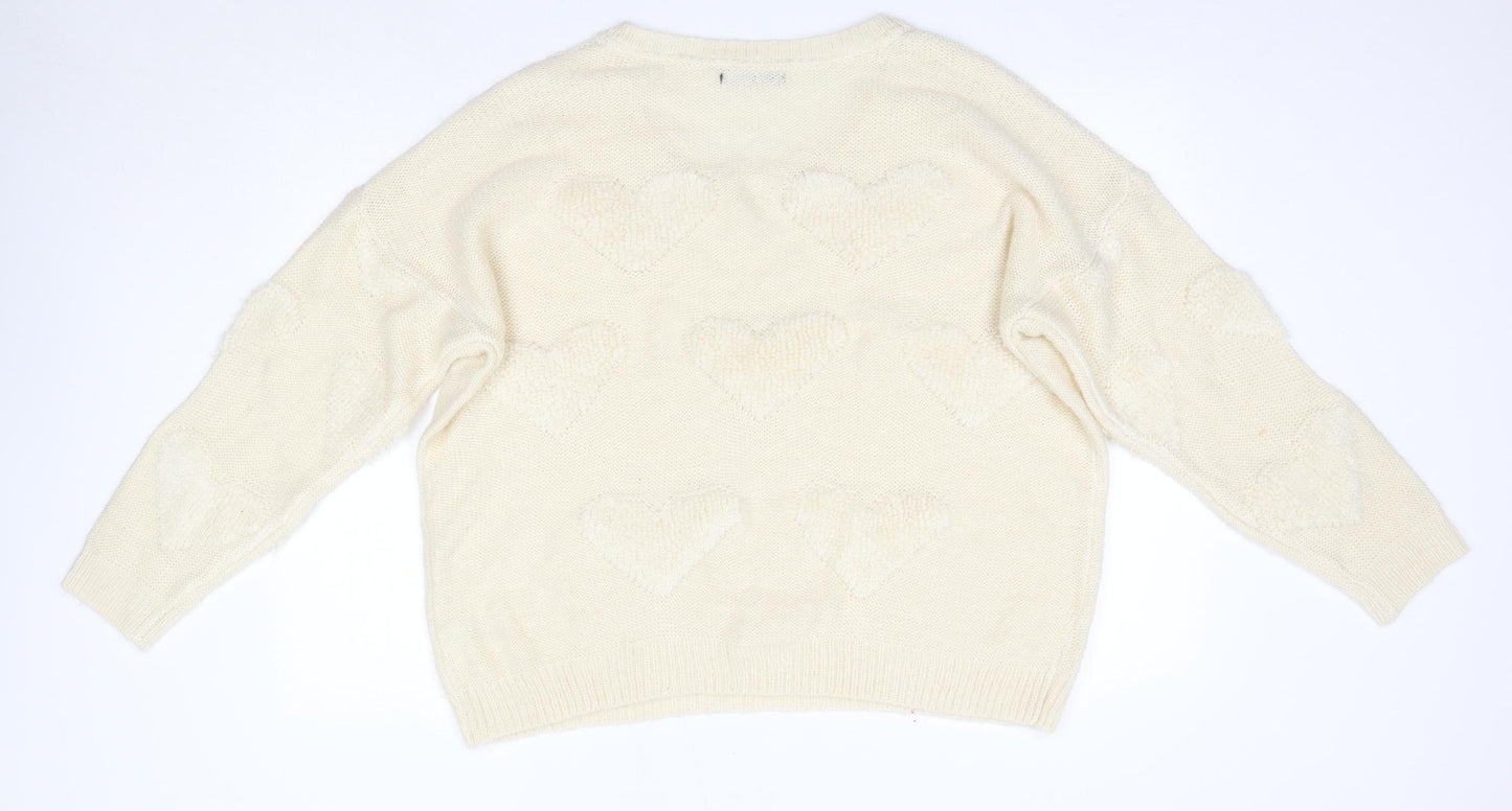Primark Womens Ivory Round Neck  Acrylic Pullover Jumper Size 20