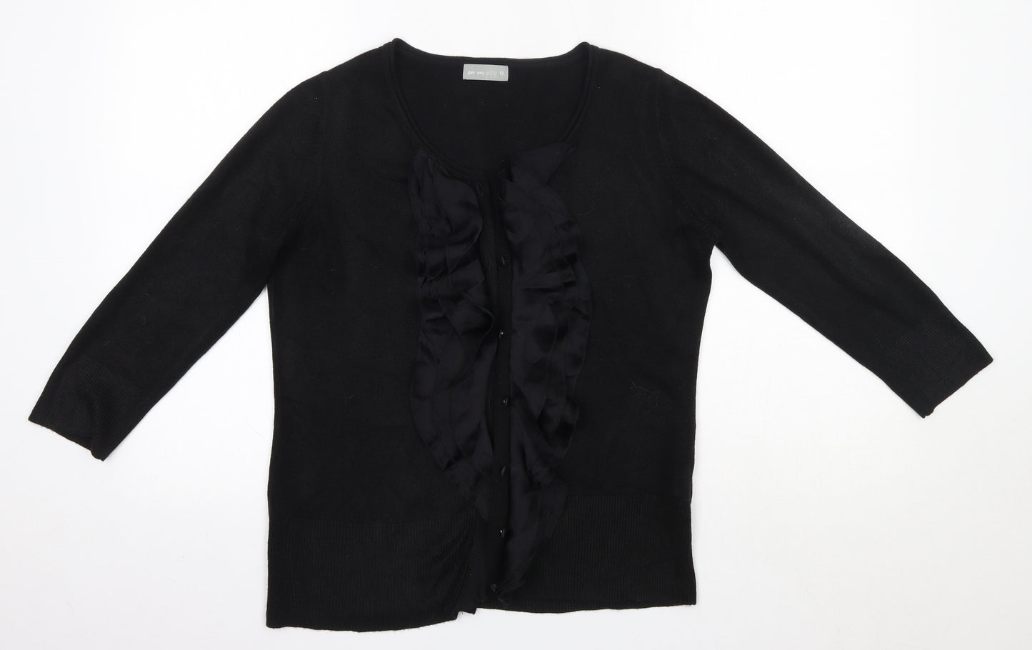 M&S Womens Black Round Neck  Acrylic Cardigan Jumper Size 12   - Per Una