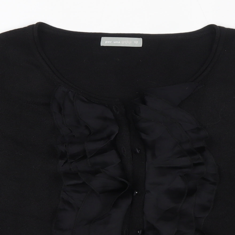 M&S Womens Black Round Neck  Acrylic Cardigan Jumper Size 12   - Per Una