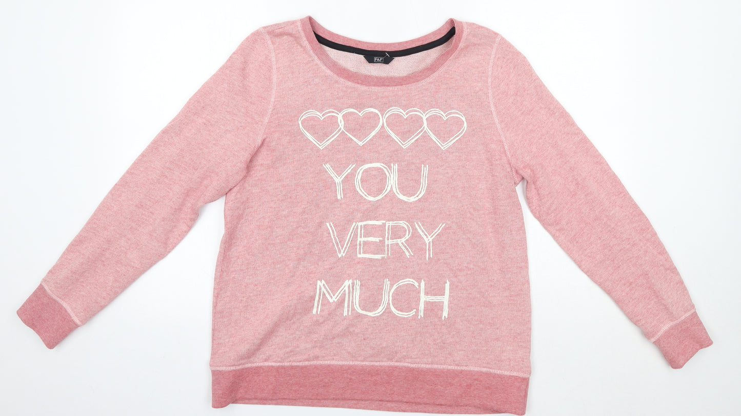 F&F Womens Pink Round Neck  100% Cotton Pullover Jumper Size 16