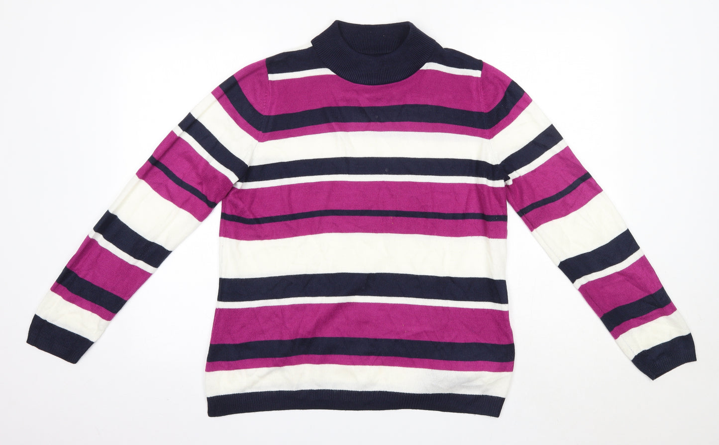 Matalan Womens Multicoloured High Neck Striped Acrylic Pullover Jumper Size 14