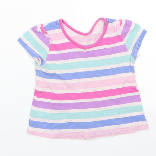 George Girls Pink Striped Cotton Basic T-Shirt Size 6-9 Months Round Neck  - Pink Purple Blue White Aqua Stripes