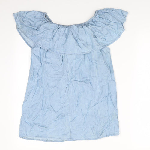 Quiz Womens Blue   Basic Blouse Size XS Off the Shoulder - Pale blue top with frill Elasticated shoulders