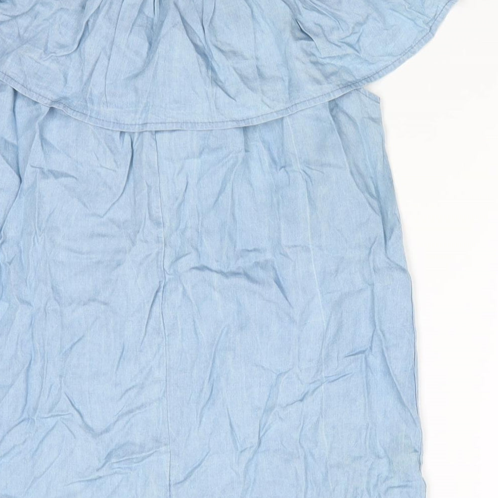 Quiz Womens Blue   Basic Blouse Size XS Off the Shoulder - Pale blue top with frill Elasticated shoulders