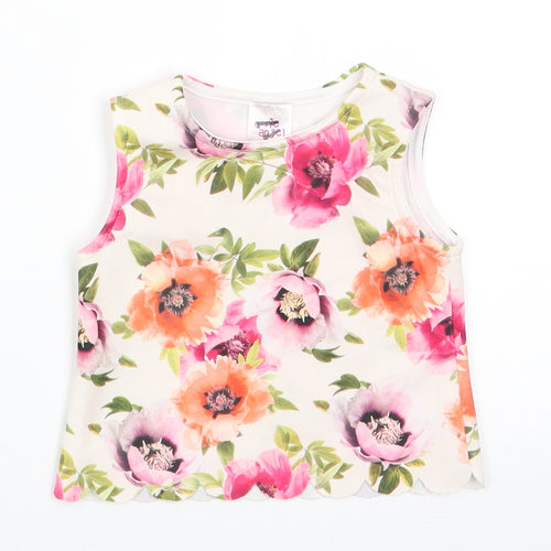 E-vie Angel Girls Ivory Floral Polyester Tunic Tank Size 9-12 Months Round Neck  - Red Pink Orange flowers