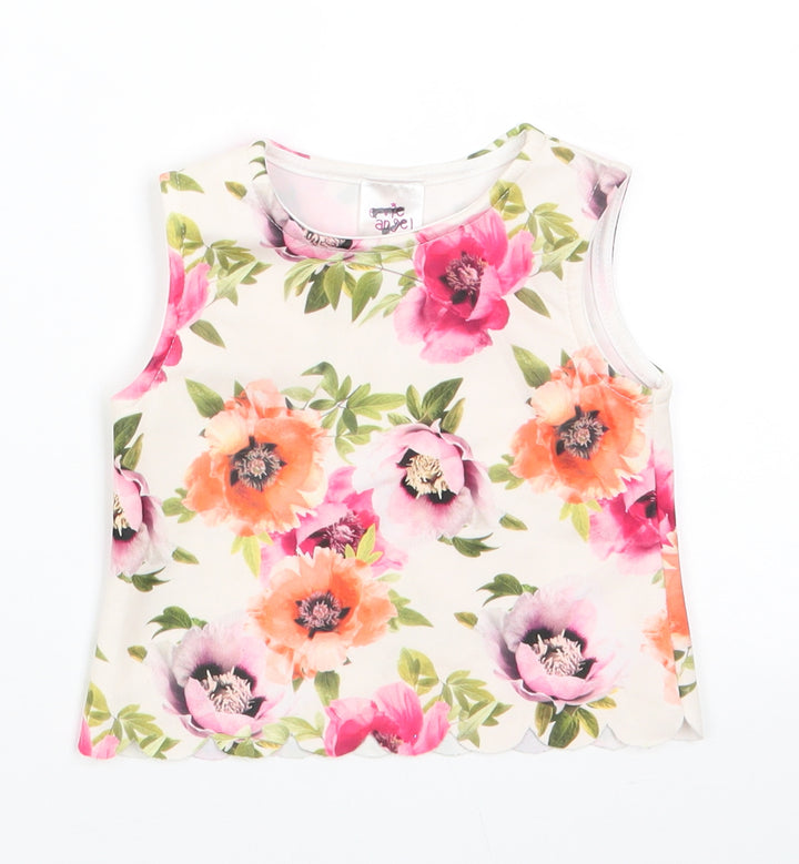E-vie Angel Girls Ivory Floral Polyester Tunic Tank Size 9-12 Months Round Neck - Red Pink Orange flowers