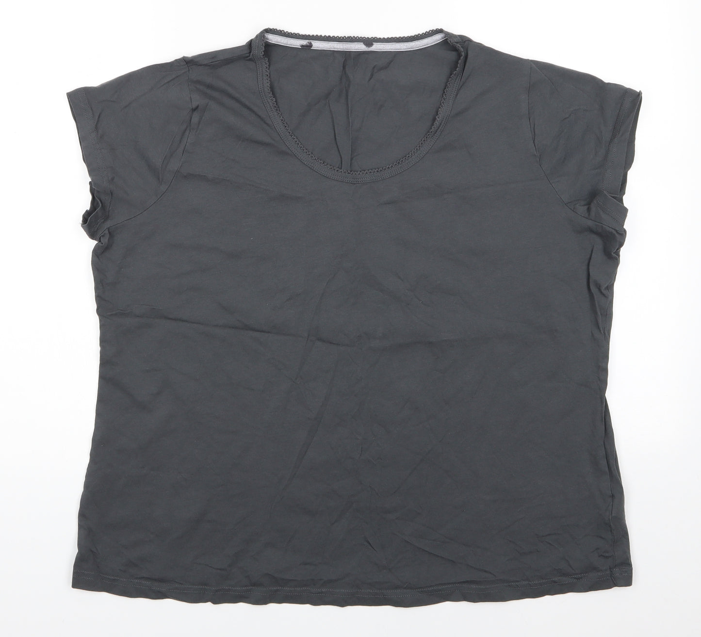 Marks and Spencer Womens Grey Solid Cotton  Pyjama Top Size 20   - Scalloped Edging to neck