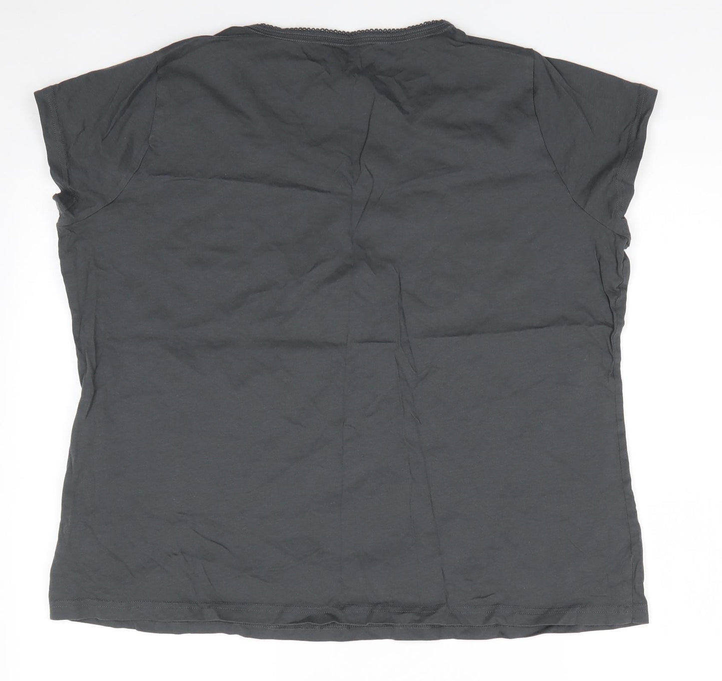 Marks and Spencer Womens Grey Solid Cotton  Pyjama Top Size 20   - Scalloped Edging to neck