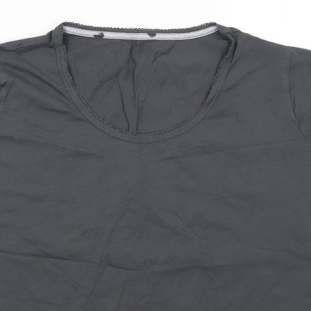 Marks and Spencer Womens Grey Solid Cotton  Pyjama Top Size 20   - Scalloped Edging to neck