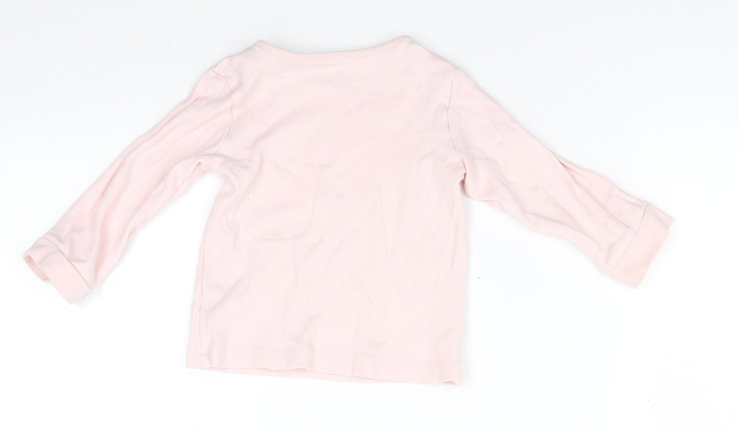 George Girls Pink Animal Print Cotton Basic Casual Size 12-18 Months Round Neck  - Cat Face Pale Pink Cuff Turnups