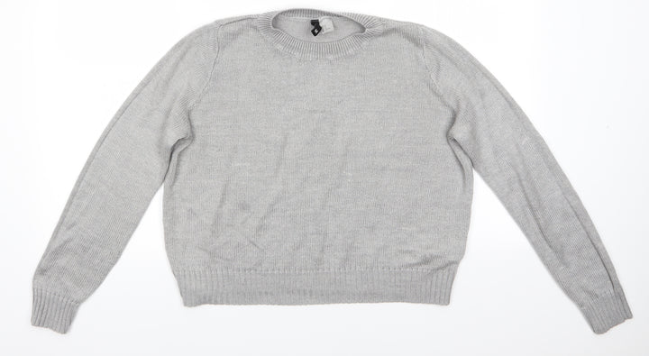 Divided Womens Grey Round Neck Acrylic Pullover Jumper Size M - Mid Grey Soft texture