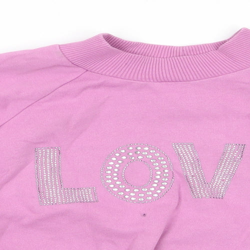 NEXT Girls Pink  Cotton Pullover Sweatshirt Size 12 Years   - Love Sparkle Drawstring waist