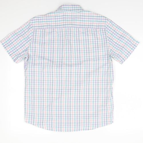 Marks and Spencer Mens Multicoloured Check Cotton  Button-Up Size M Collared  - Buttoned Collar Pink Blue White Purple Check