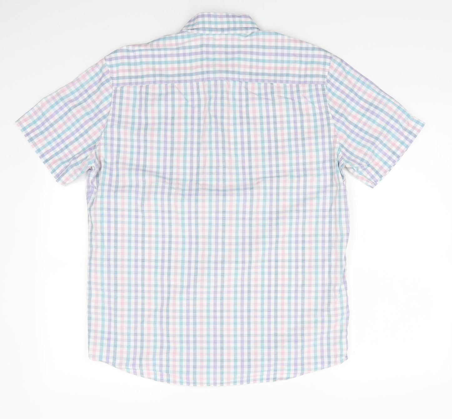 Marks and Spencer Mens Multicoloured Check Cotton  Button-Up Size M Collared  - Buttoned Collar Pink Blue White Purple Check