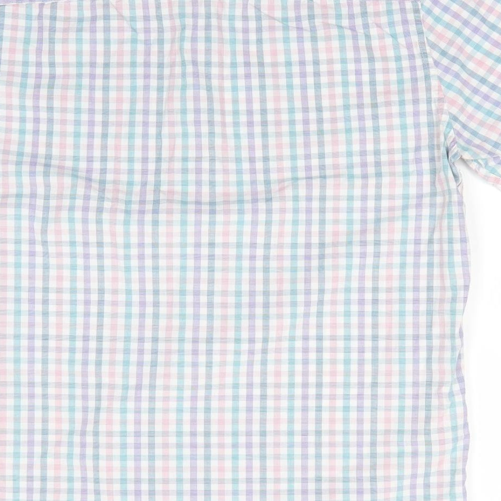 Marks and Spencer Mens Multicoloured Check Cotton  Button-Up Size M Collared  - Buttoned Collar Pink Blue White Purple Check
