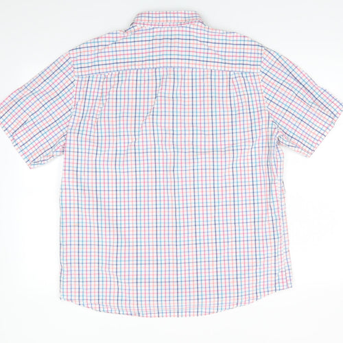 Marks and Spencer Mens Multicoloured Check Cotton  Button-Up Size L Collared  - Blue Red Orange White Teal check Buttoned collar