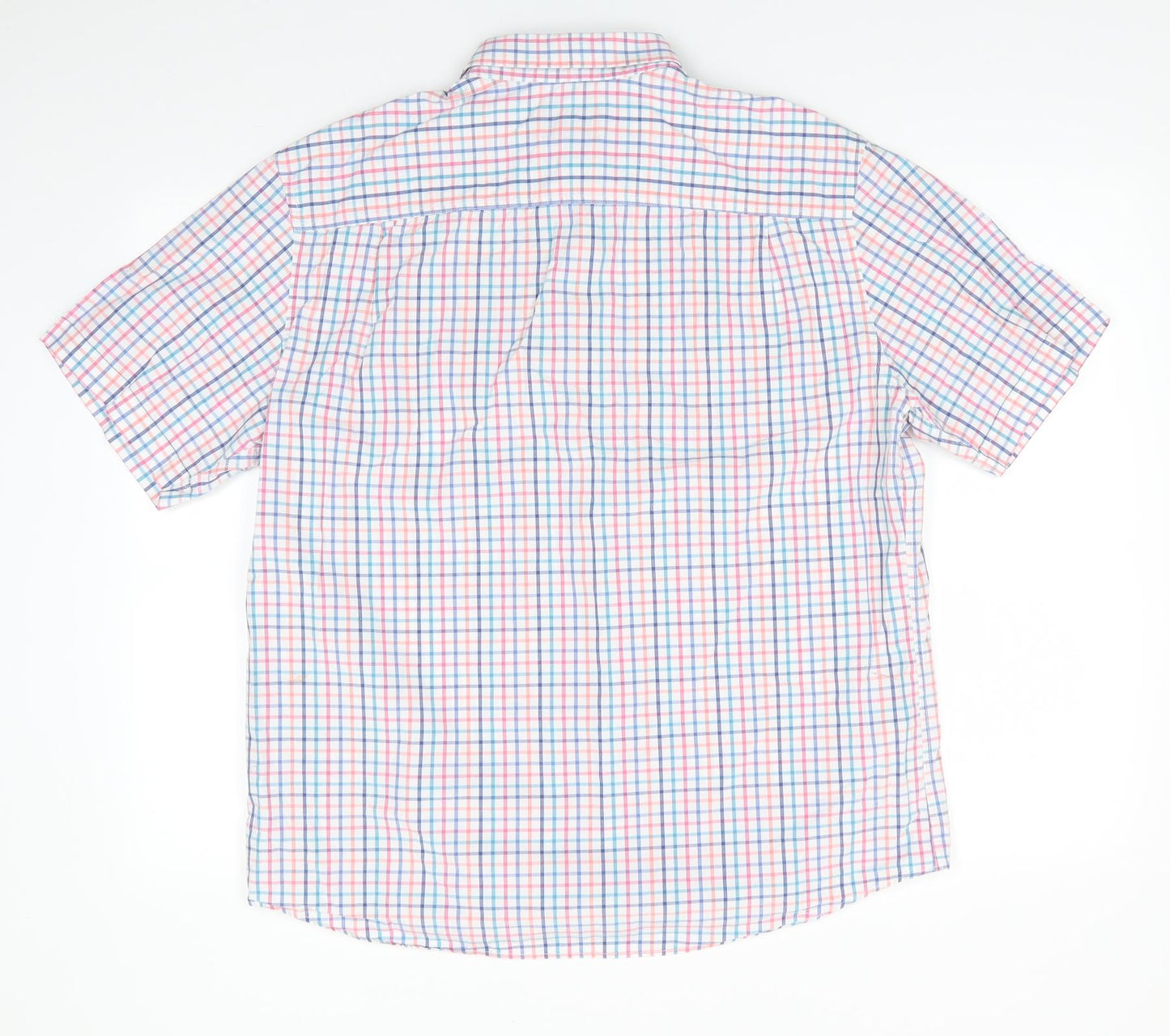 Marks and Spencer Mens Multicoloured Check Cotton  Button-Up Size L Collared  - Blue Red Orange White Teal check Buttoned collar