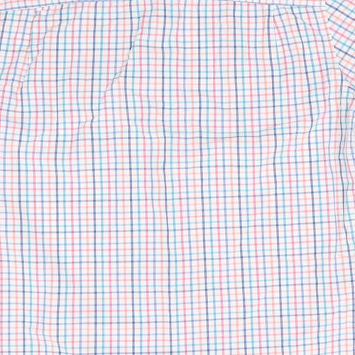 Marks and Spencer Mens Multicoloured Check Cotton  Button-Up Size L Collared  - Blue Red Orange White Teal check Buttoned collar