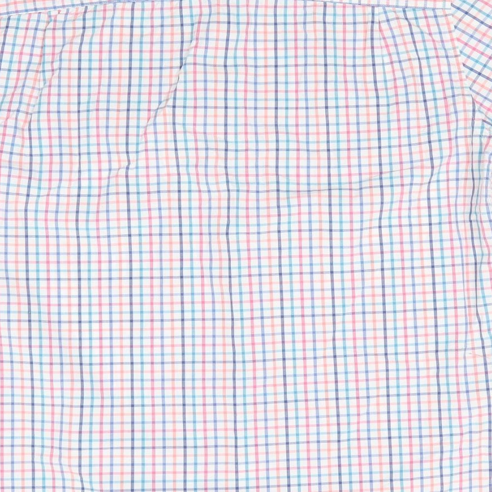 Marks and Spencer Mens Multicoloured Check Cotton  Button-Up Size L Collared  - Blue Red Orange White Teal check Buttoned collar