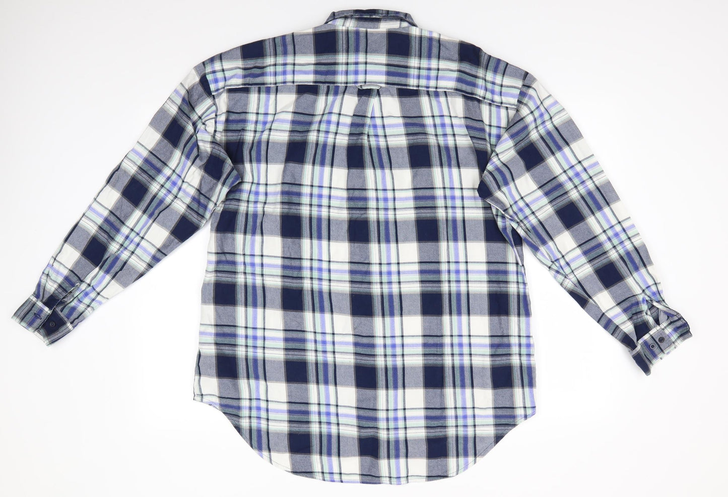NEXT Womens Blue Check Cotton Basic Button-Up Size 16 Collared - Blue Green Grey Purple Check Part concealed buttons