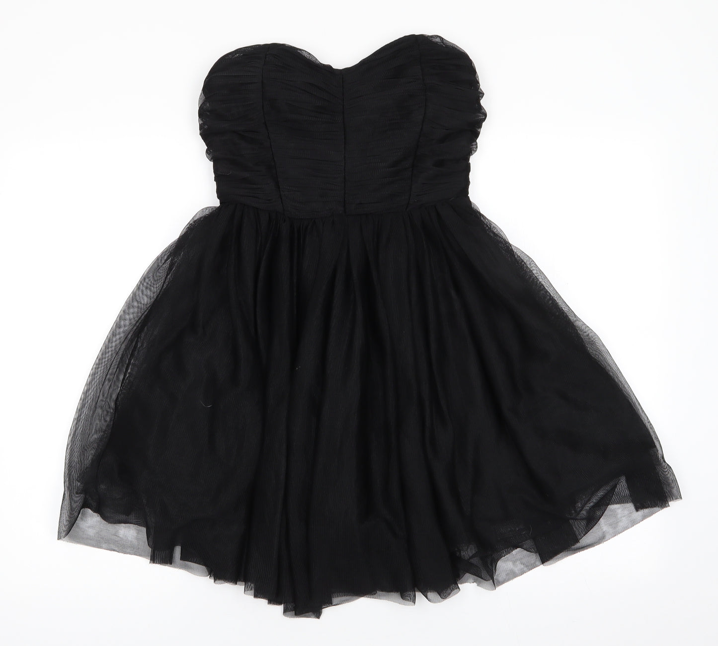 Zara Woman Womens Black  Polyester Fit & Flare  Size 4  Sweetheart  - Part boned Bodice Elasticated Back Side Zip Net overlay dress Off the shoulder