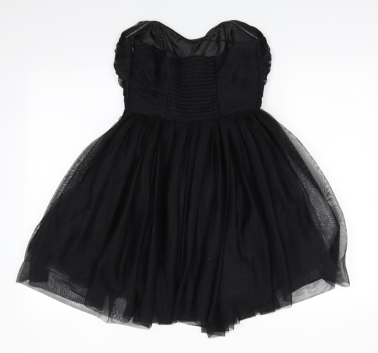 Zara Woman Womens Black  Polyester Fit & Flare  Size 4  Sweetheart  - Part boned Bodice Elasticated Back Side Zip Net overlay dress Off the shoulder