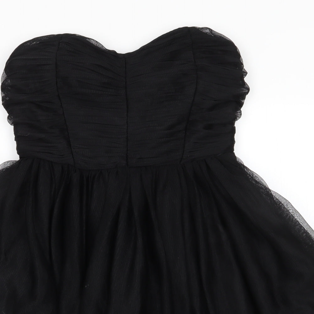 Zara Woman Womens Black  Polyester Fit & Flare  Size 4  Sweetheart  - Part boned Bodice Elasticated Back Side Zip Net overlay dress Off the shoulder