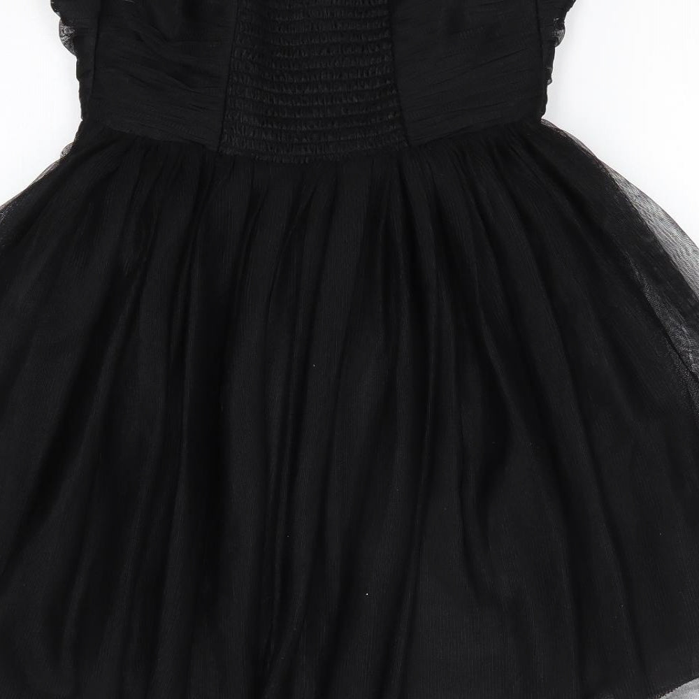 Zara Woman Womens Black  Polyester Fit & Flare  Size 4  Sweetheart  - Part boned Bodice Elasticated Back Side Zip Net overlay dress Off the shoulder