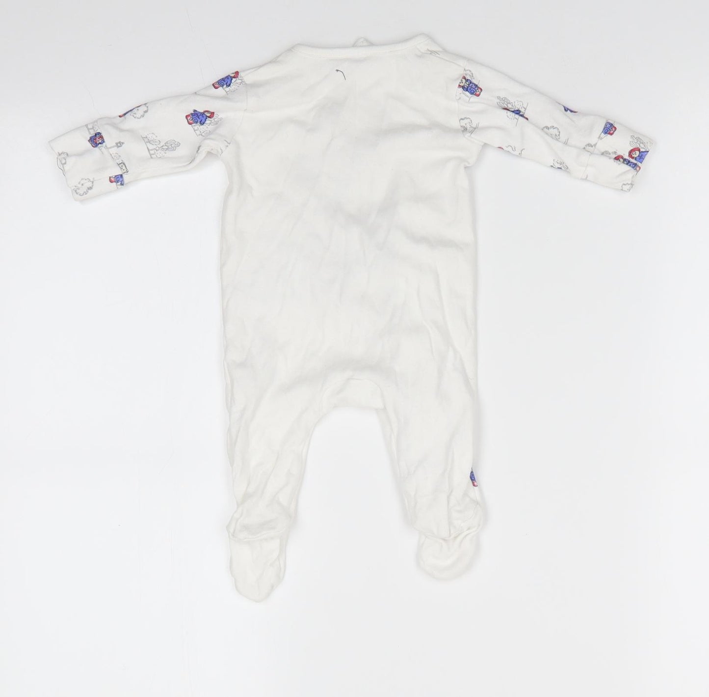 Paddington For Baby Boys Ivory Animal Print Cotton Babygrow One-Piece Size Newborn  Snap - Please look after this bear Pullover cuff mittens